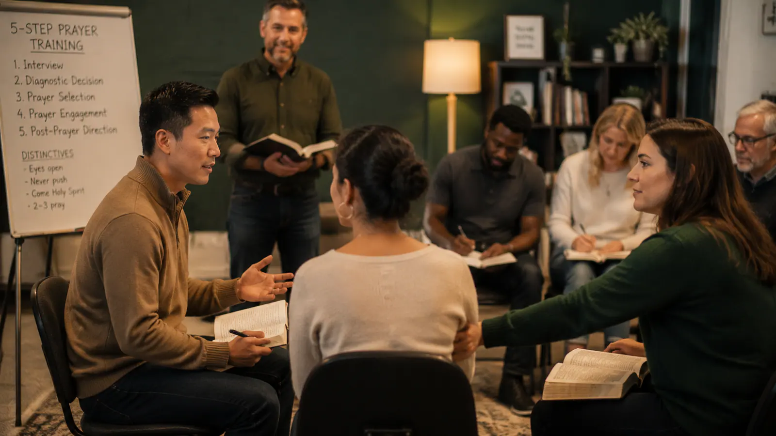 Participants practicing the five-step prayer ministry framework